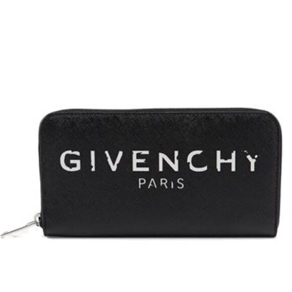 Givenchy Iconic "Givenchy Paris" Logo Print Zip Black Wallet NWT - Picture 4 of 16